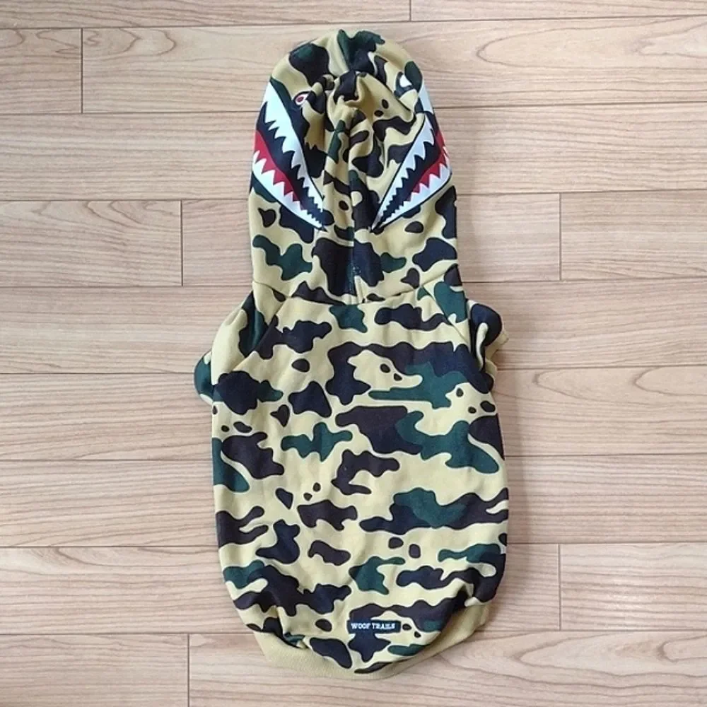 Woof Trails Camo Shark Fleece Lined Dog Hoodie Size XXL